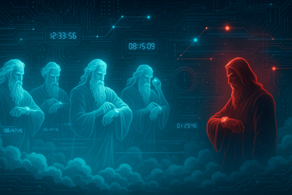 One old man asks a group of old men for the time